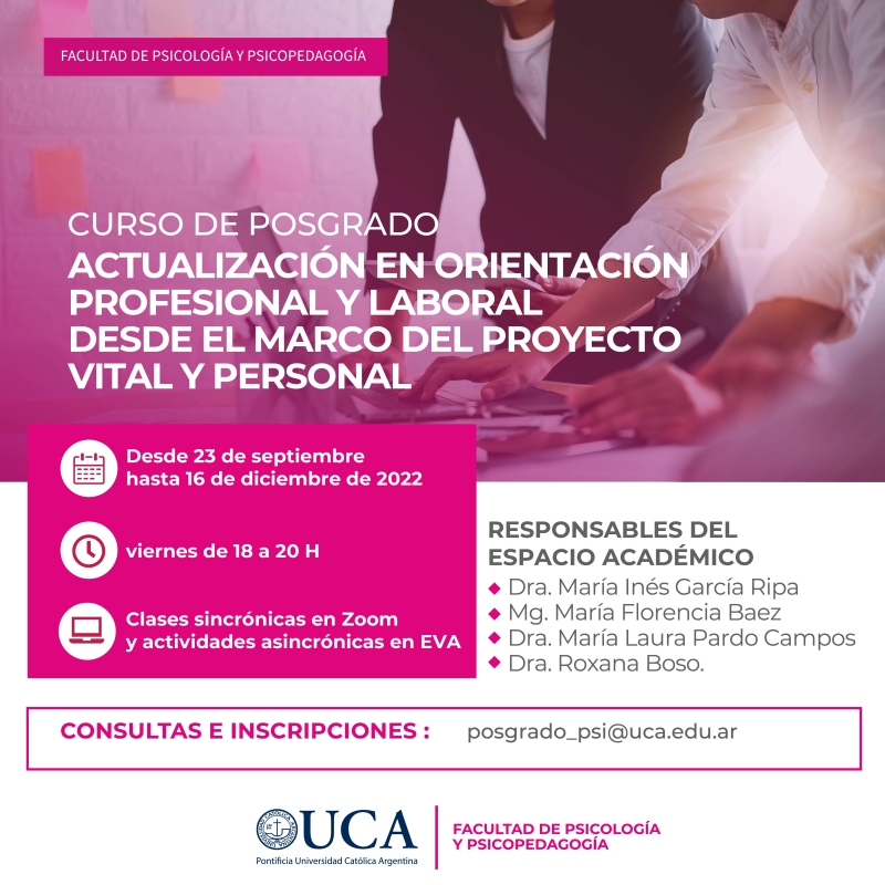 Actualización en Orientación Profesional y Laboral desde el Marco del Proyecto Vital y Personal. Curso de Posgrado